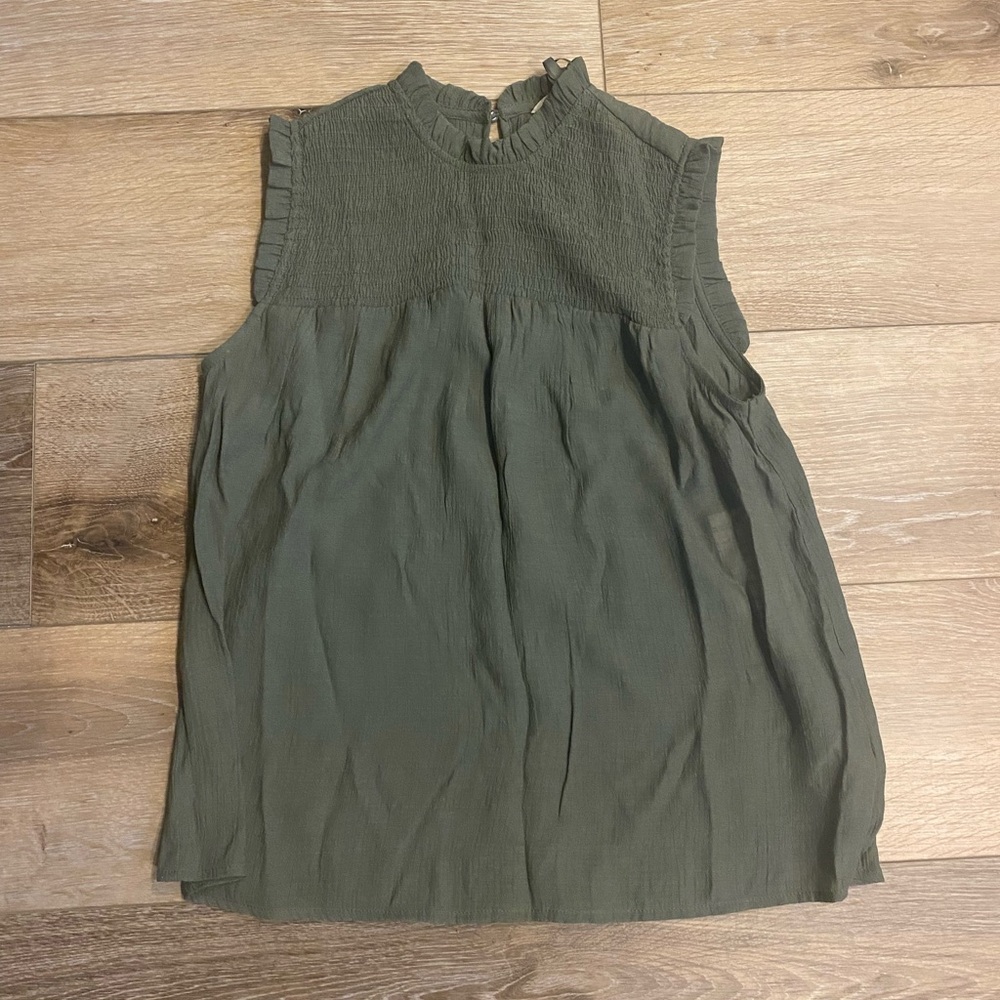 Nanette Lepore Womens Blouse Small Green Sleeveless Smocked Yoke Boho Top NWT